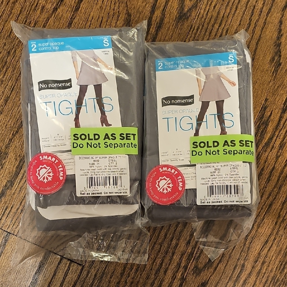 No Nonsense Steel Color Super Opaque Control Top Tights Set - 4 Pairs Size Small